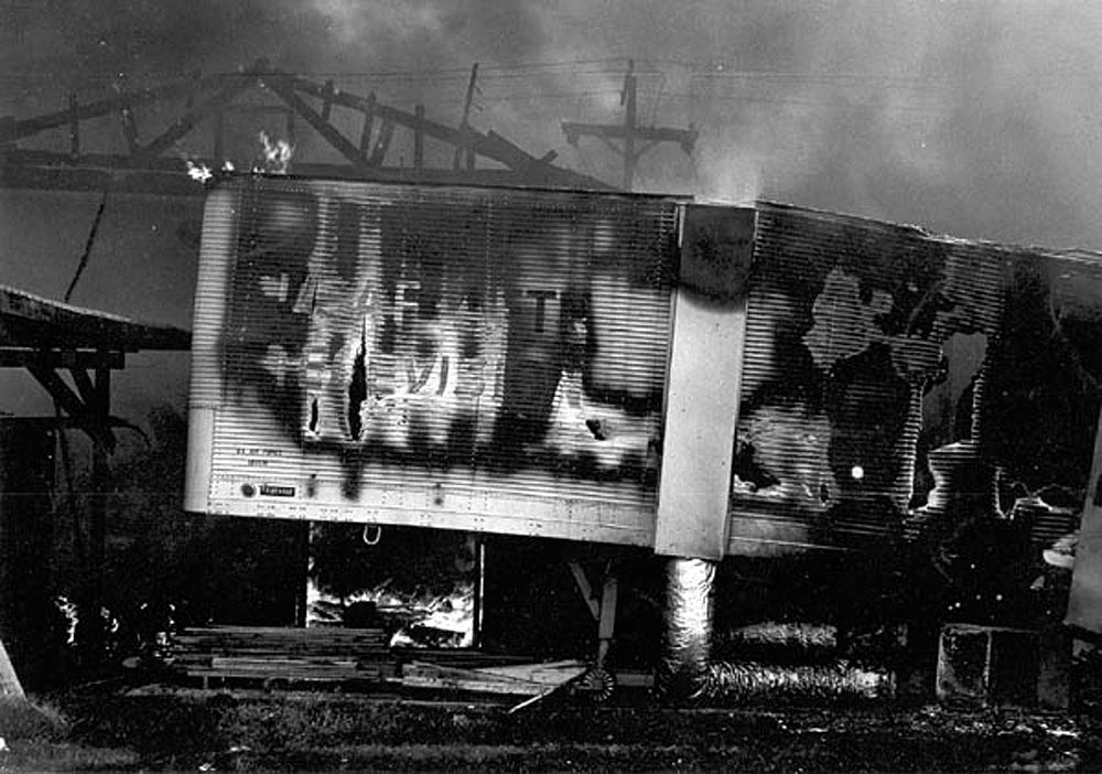 Burning TV van at AFTN Udorn - April 10, 1970