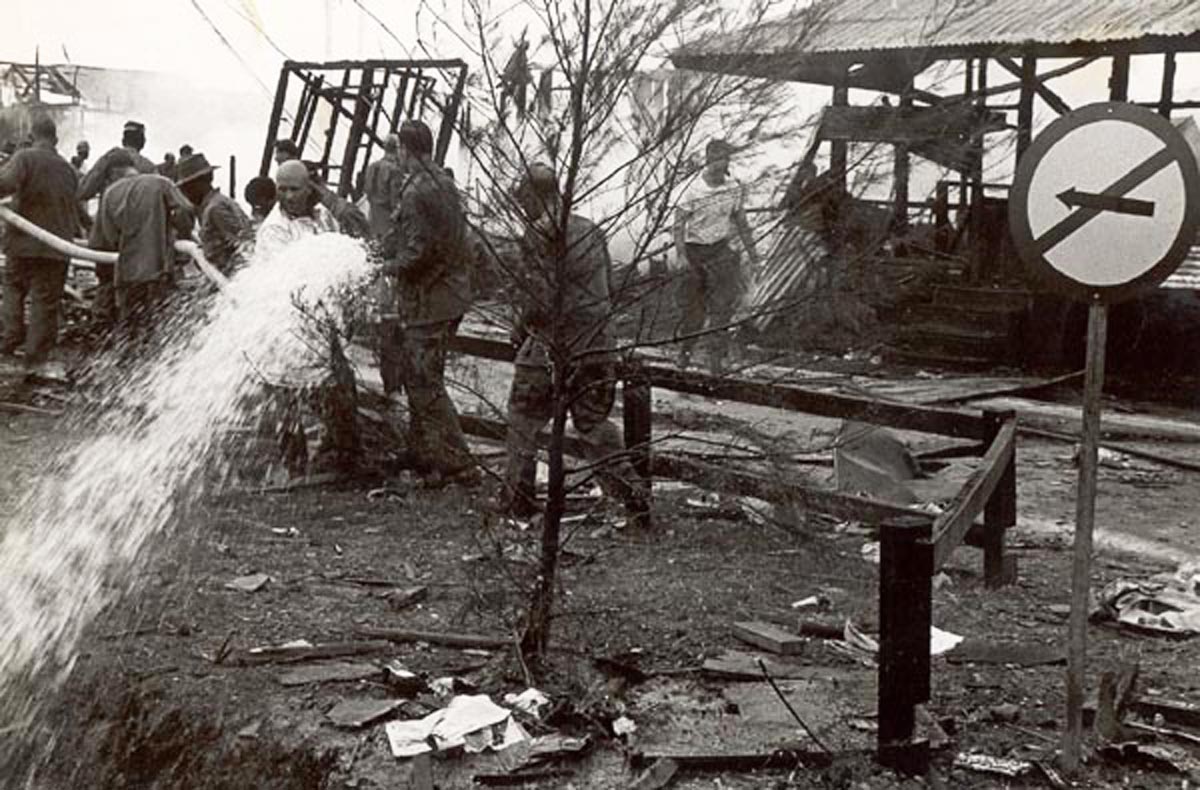 Firemen fighting fire at AFTN Udorn April 10, 1970